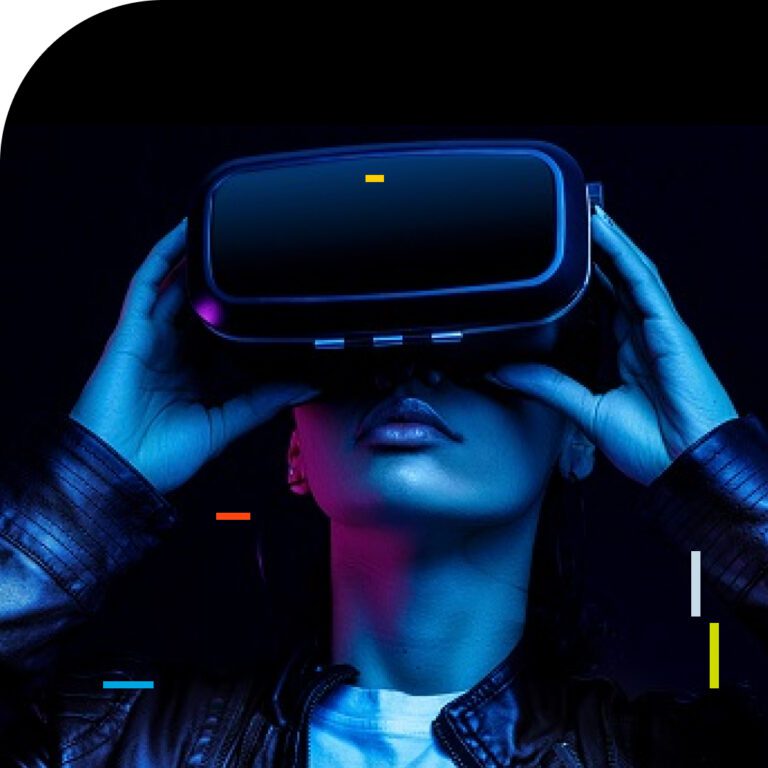 student looking into VR headset
