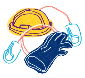 An illustration of hard hat and gloves