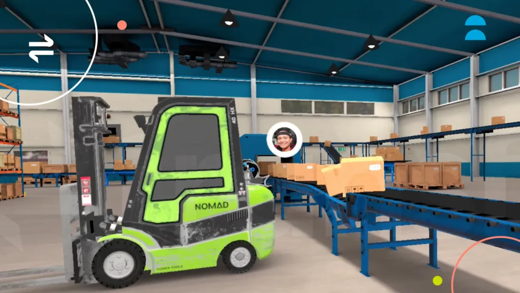 VR image of a forklift and warehouse