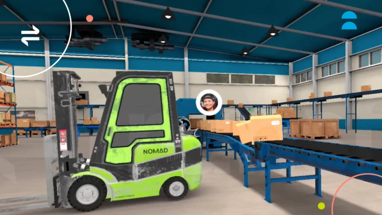VR image of a forklift and warehouse