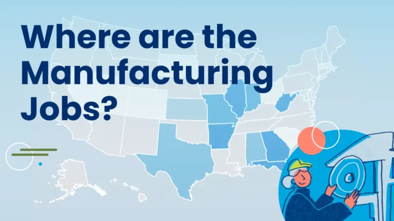 A map of the US with the words "Where are the manufacturing jobs?" on it.